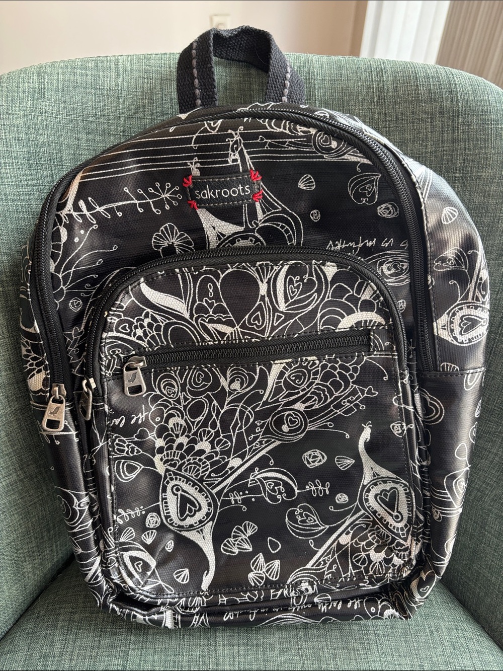 Sakroots artist circle mini Backpack black silver laptop bag abstract print EUC